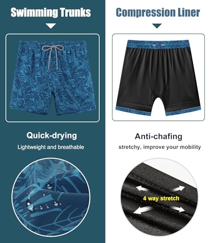 Image of APTRO Men's Swim Trunks with Compression Liner 5 Inch Bathing Suit Beach Swimsuits