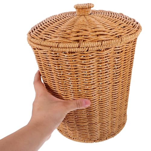 Magiclulu 2ZV8P3O366EU1243RHW32 Wicker Trash Can With Lid Woven Waste Basket Garbage Cans Waste Paper Bin Laundry Basket Rubbish Basket Sundries Basket thumb #4