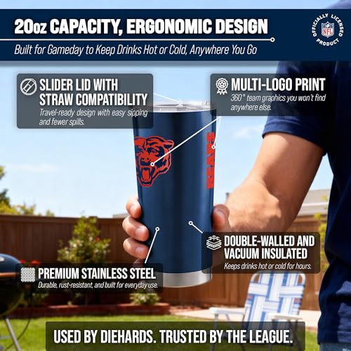 Image of Chicago Bears NFL 20oz Stainless Steel Insulated Tumbler, Slider Lid