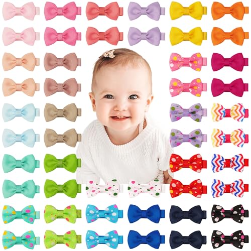 Image of CÉLLOT Baby Hair Clips Baby Girls Fully Lined Bows Pins Tiny 1.6" Hair Bows Alligator Clips for Baby Girls Infants Toddlers Hair Accessories In Pairs