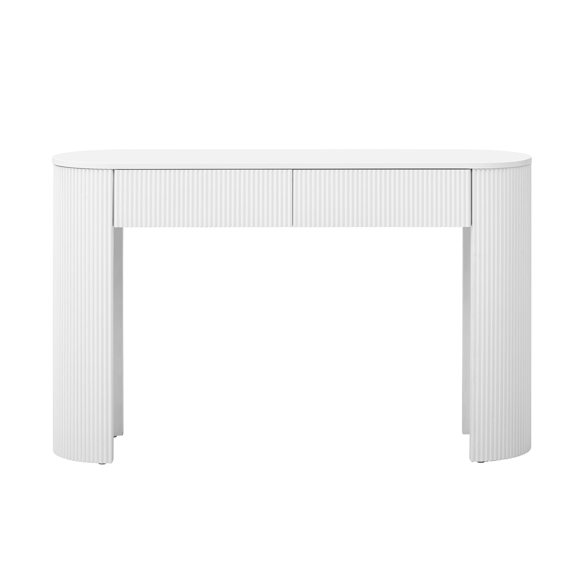 Tavolo consolle da toeletta, tavolino da corridoio, con cassetti, con parte anteriore curva e poggiapiedi regolabili, per soggiorno, camera da letto, corridoio, 120 x 33 x 76 cm (bianco)