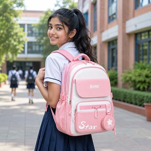 Image of School & College Backpack with Detachable Pouch | 18 Inch Large capacity bag for Girls & Boys Age of 12-16 years | Best for School, Tution, Travel, Camping