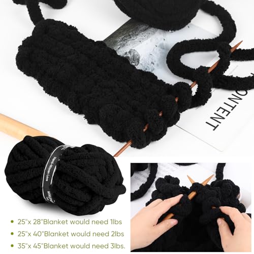 Image of 8 Packs Jumbo Chunky Chenille Yarn - 2040g(72oz) 245 Yards (224m) Bulky Yarn - Chunky Yarn for Hand Knitting Blanket,Cushions, Pet Bed - Soft and Durable(Black)