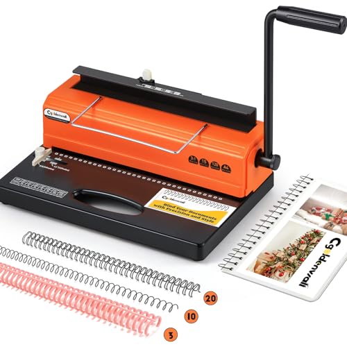 CGOLDENWALL Bindegerät Spiralbindung Metall, 34-Loch, Stanzt 15 Blätter (80g), Bindet 120 Blätter, 3:1 Steigung, Bindemaschine mit Starter-Kit, Spiralbindegerät für Büro und Schule, Briefformate/A4/A5