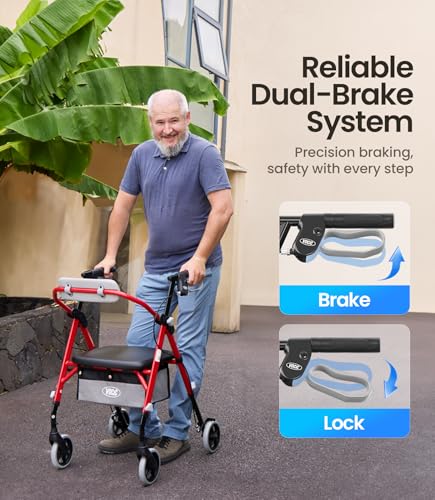 Image of VOCIC Z11 Rollator Walker for Seniors with Seat, 380 LBS | Lightweight Design with Ergo Seat & Backrest, Height Adjustable & Easily Foldable for Seniors' Mobility, Blue