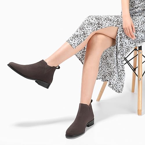 Bacia Sock Ankle Boots for Women Square Toe Slip on Short Chelsea Boots Low Heel Fall Booties2