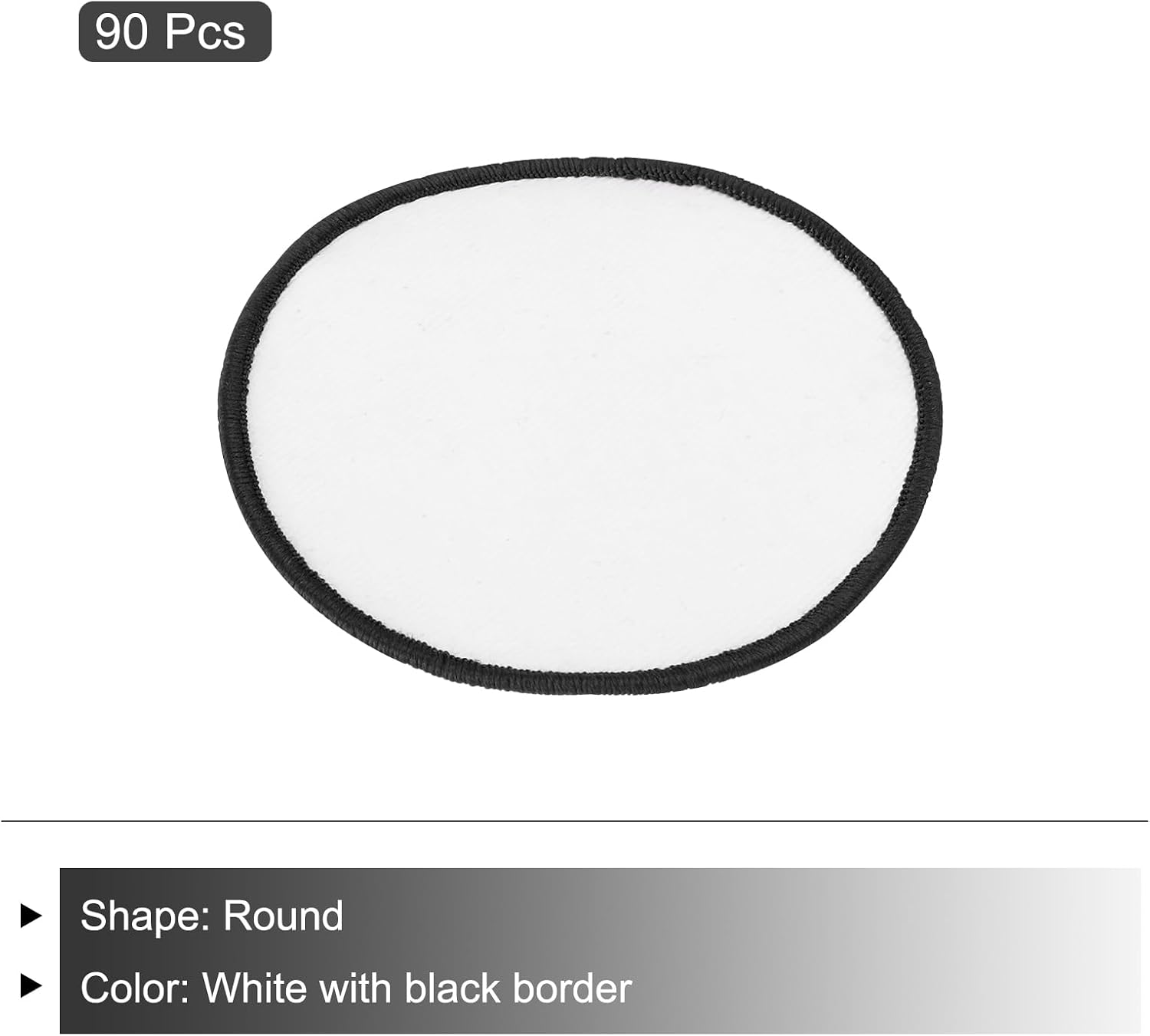 MECCANIXITY 90pcs Sublimation Patch Blank, 7.5cm/2.95 Inch Fabric Iron-on Blank Heat Transfer Repair Patch for DIY Crafts Caps Clothes, White with Black Border