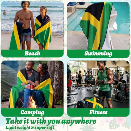 Image of Breling 2 Pack Jamaica Flag Beach Towel Oversized Lightweight Beach Towels 71 x 32 in for Women Men Quick Dry Sand Free Bath Towels for Jamaica Independence Day Beachs Pool Party Supplies