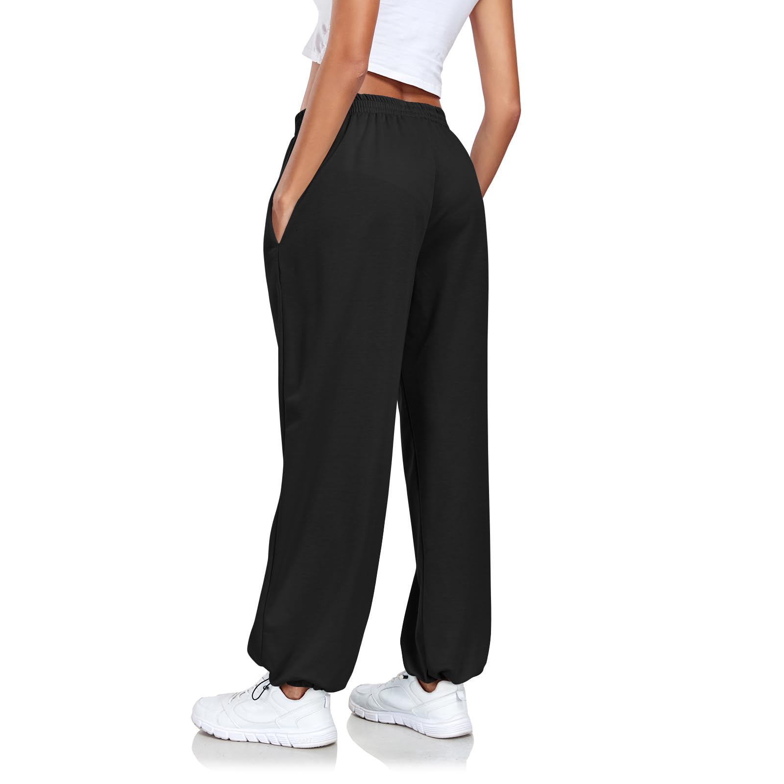 Enwokran Pantalon de Jogging Femme Pantalon de Survêtement Ample avec Poches à Taille Haute élasticité Sudation Réglable Casual Pant Pantalon de Sport D'été à Jambes Larges