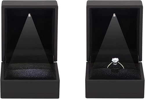 Caja de regalo de 2 piezas para aretes de anillo con luz LED, elegante estuche de terciopelo para anillo, exhibición de joyas para propuestas,
