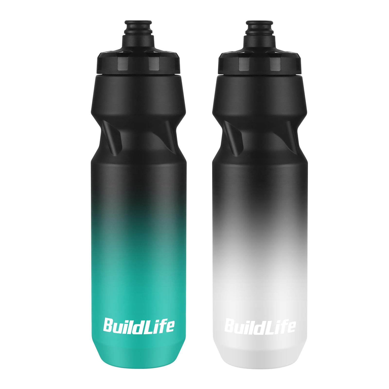 BuildLife 2 Pack Sports Water Bottle, 1L Squeeze Water Bottle, 32oz Biking Water Bottles, BPA Free & Leakproof Cycling Bottles for Hiking, Outdoor Sports Dishwasher Safe (1L-BlackBlue+BlackWhite) — image 1