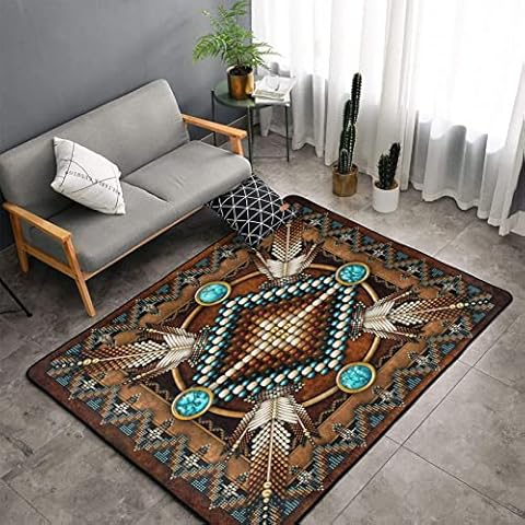 Rustic Southwestern Area Rug for Living Room,Aztec Tribal Native American Indian Geometric,Throw Rugs Soft Large Floor Carpets Mat Non Slip Washable Area Carpet for Bedroom Kids Room 4'x6' Square Cover