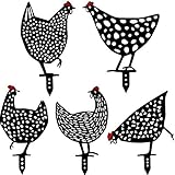 5 Pieces Metal Chicken Yard Garden Decoration Decorative Garden Stake Chicken Yard Sign Hollow Out...