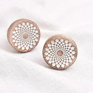 IndianShelf 2 Piece Handmade Brown, White Floral Drawer Pulls and Knobs for Dresser Wooden 3.81 cm