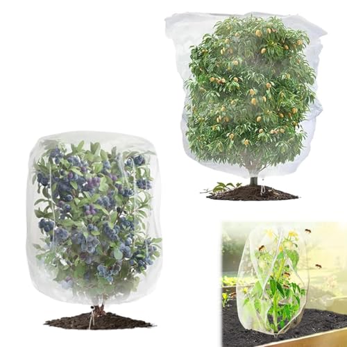 Xiciki 2 Pcs Insect Bird Barrier Netting 27.5x39.3inch with Drawstring, Garden Plant Cover for Tomatoes Blueberries Fruits Trees and Vegetable Protection