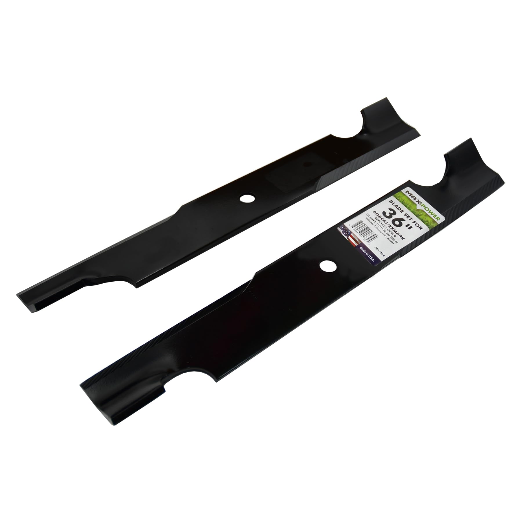 MAXPOWER 561157B - Juego de 2 Cuchillas para cortacéspedes ExMark, Bad Boy y Snapper de 36 Pulgadas, sustituye a los números OEM 038-3000-00, 303283, 112111-02, 7075751, 633482