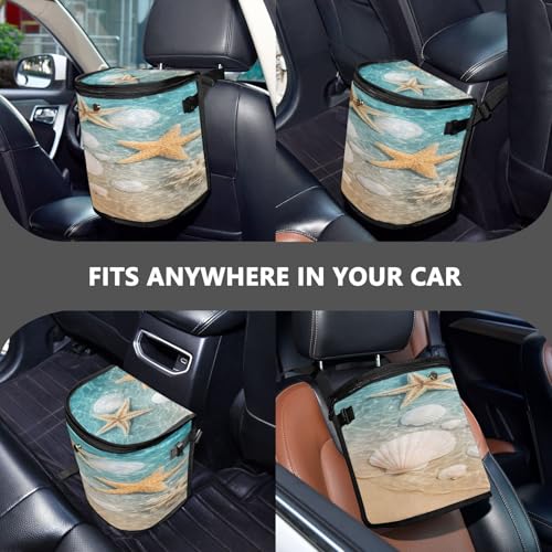 Image of senya Car Trash Can Car Garbage Can Car Waste Basket,Starfish Seashell on Beach Leak-Proof Car Trash Bin, Car Trash Hanging Car Accessories Interior Car Organizer Bag