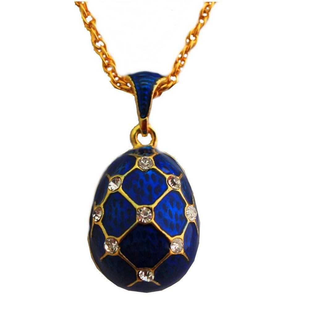 Pendentif œuf Style Fabergé – Bleu Et Doré Avec Cœur – Copie