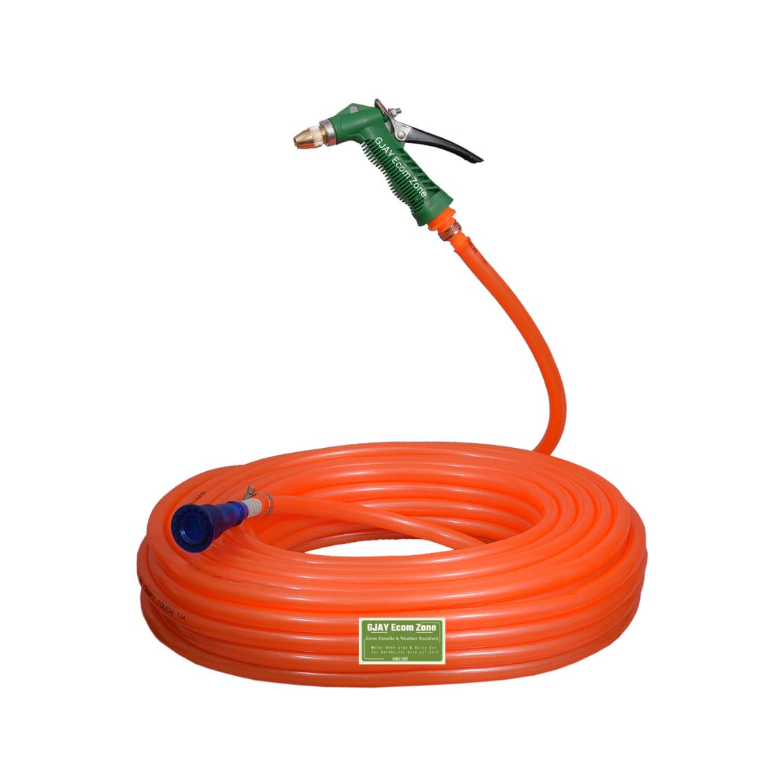 GJAY ECOM ZONE Fits all Size Standard Garden Water Hose Pipe with High Pressure Lever Spray Gun Accessories & Brass Nozzle For Garden/Car Washing/bike wash/pet bath (25 MTR Length Hose, Orange Hose) (B0BLYP7996) Amazon Price History, Amazon Price Tracker