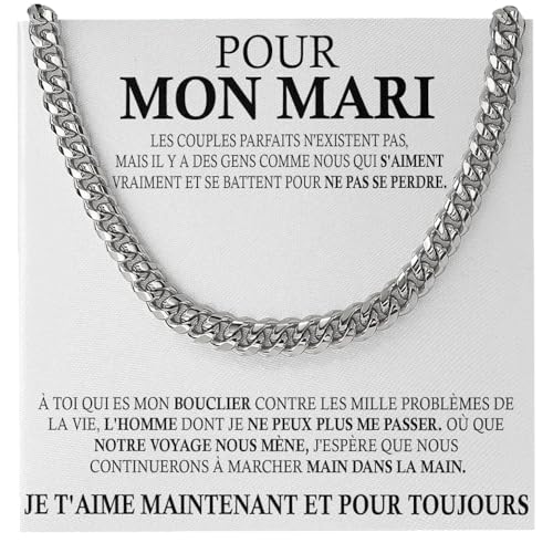 Collier Cubana homme chaîne acier bijoux homme idée cadeau Noël anniversaire