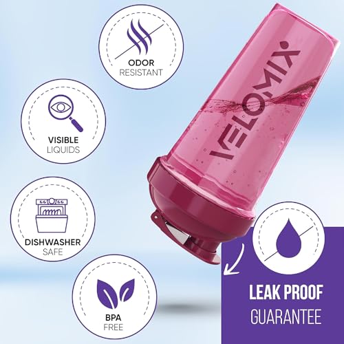 Image of VELOMIX 24 oz Stainless Steel Shaker Bottle with Wire Whisk - Leakproof, No Clumps, Odor Resistant Metal Shaker Bottle, Shaker Cups for Protein Shakes, Pre Workout and Smoothie (Burgundy Frost)