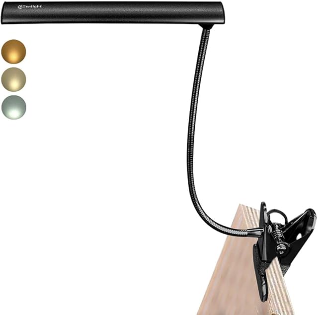 CeSunlight LED Clip on Desk Lamp, Bed Headboard Light with Clamp for Reading, 3000K  6500K Color Temperature Setting, Stepless Brightness Control, Long USB Cord and AC Adapter Included (Black)