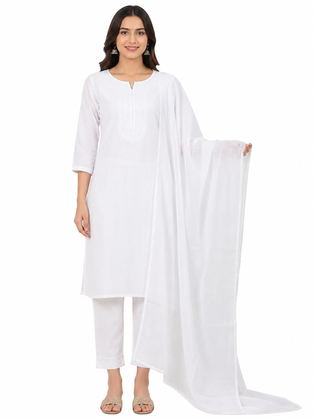 Cotton White Dupatta for Women L 2 Meter x W1 Meter | Soft, Lightweight & Washable.-image-22