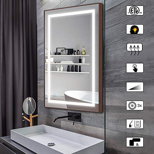 CITYMODA 36x24 inch Lighted Mirror, Bathroom Wall Mounted Backlit Design with Adjustable Bright