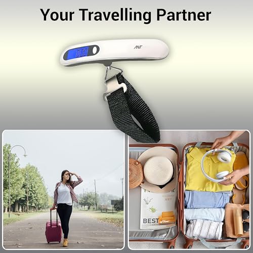 Image of ANT Digital Luggage Scale 50kg - Portable High-Precision Travel Weight Scale with Backlit LCD, Strap Hook, Tare & Unit Switch - Ideal for Flights, Suitcases, Parcels - White