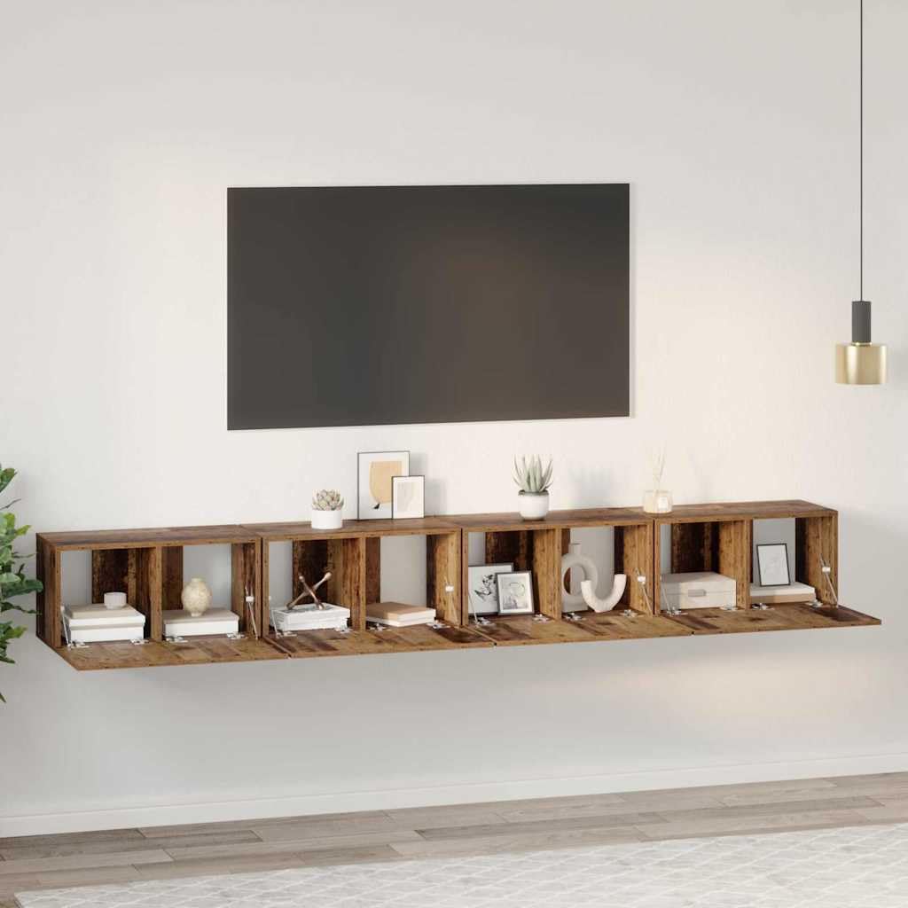 4-częściowy zestaw mebli do telewizora, stare drewno, 60 x 30 x 30