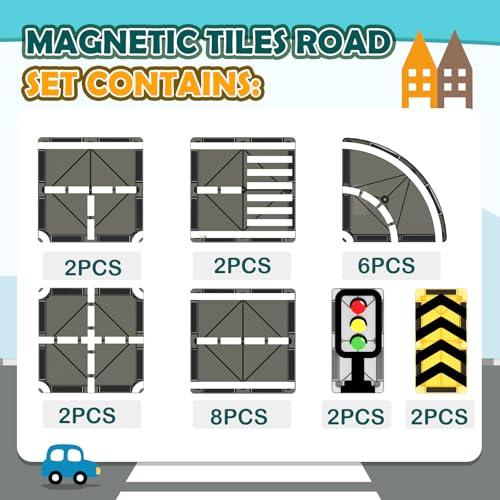 IGIVI Magnetic Tiles Road Expansion Pack for toddlers
