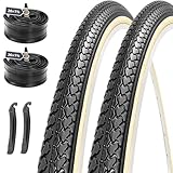 MOHEGIA 2本セット 26×1 3/8 自転車 タイヤ: 26インチ 37-590 軽快車 耐摩耗 街乗り通勤 アーバンバイク、ママチャリ対応 - 折りたたみ式 交換用+35mm英式チューブ+タイヤレバー - スキンサイド