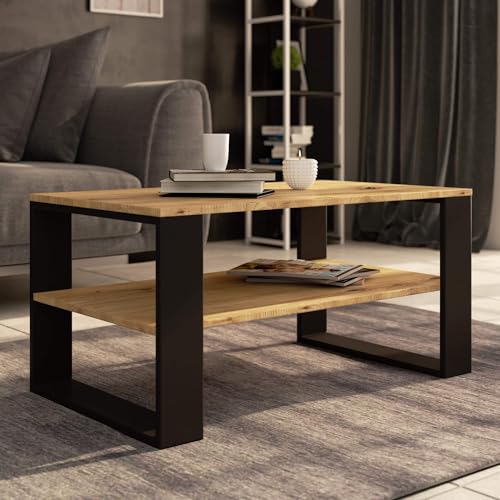 Table basse industrielle avec étagère 92 cm AKORD