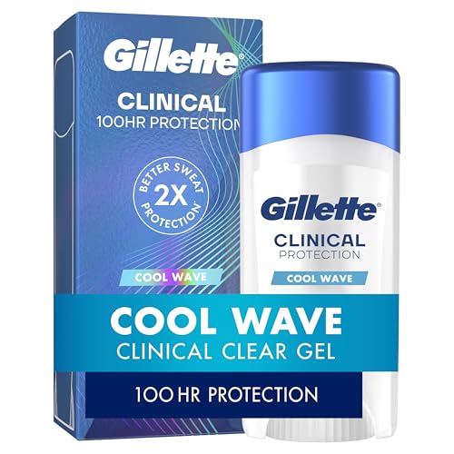 Gillette Clinical Antiperspirant and Deodorant for Men, 72hr Clinical Strength Sweat & Odor Protection, Long Lasting Freshness, Anti-White Mark Technology, Clear Gel, Cool Wave Scent, 2.6 oz