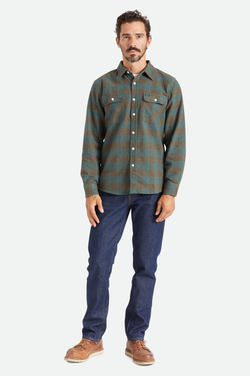 BRIXTON Bowery-Franela de Manga Larga Camisa Abotonada para Hombre