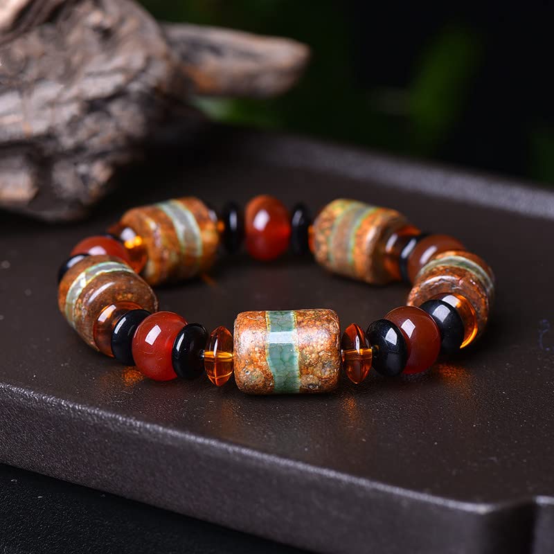 Pulsera Pulsera de amuleto, pulsera de cuentas de ágata natural, pulsera de Feng Shui, pulsera de cuentas Dzi de estilo tibetano, atraer riqueza, dinero y buena suerte, brazalete de pareja, regalo de