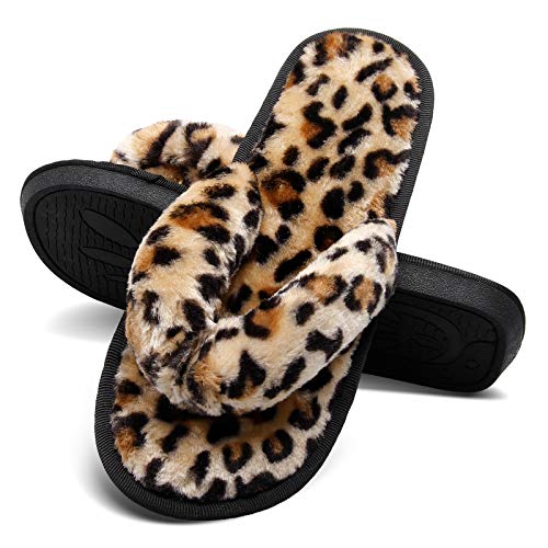 Joinfree Thong Slippers Womens Fuzzy Open Toe House Slippers Slides For Women Leopard Gold 11-12 M #TOP5