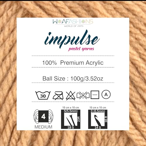 Image of WOAFashions Impulse Hand Knitting & Crochet Yarn, Premium Acrylic, 4 : Medium (Dark Beige) (4x100gms / 14.1oz)