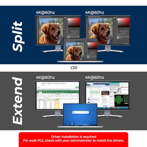 Image of OREI SplitExtend 4K HDMI Splitter Extended Display for Dual Monitor | Multi-Monitor Display 3 Separate Screens - USB A & USB-C Adapter to HDMI 2.0, 4K@60hz, DisplayLink Driver MacOS, Windows