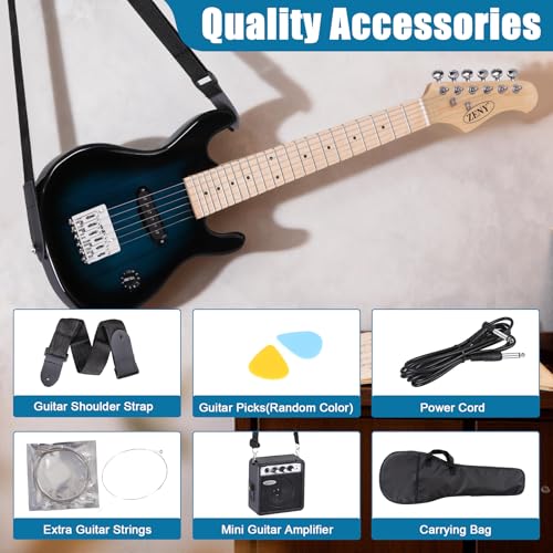 Image of HomGarden 30 Inch Kid Electric Guitar, Beginner Starter Guitar Kit w / 5w Amplifier, Strap, Gig Bag, Strings, Picks (Blue)