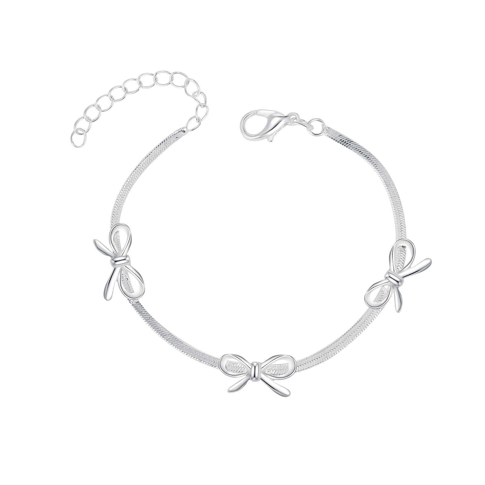 Bow Herringbone Bracelet Herringbone Bowknot Bracelet for Women Dainty Silver Bracelet