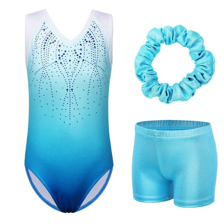 Leotardo deportivo de una pieza para niñas, color azul, cambia gradualmente, brillante, para danza, ballet, gimnasia, niñas pequeñas