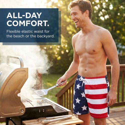 Image of Kanu Surf Men's USA Flag Patriotic Volley Swim Trunks, Red White /Blue, Medium