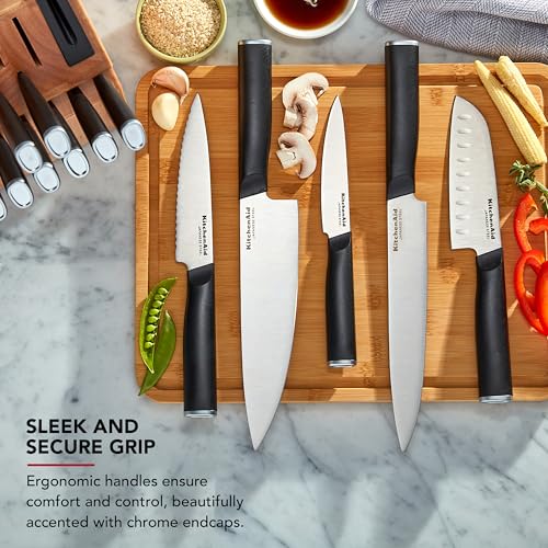 KitchenAid Classic Step Knife Block Set with Built-In Knife Sharpener, Stainless Steel Kitchen Knives, Sharp Kitchen Knife Set with Block, 14-Piece, Natural - image 5