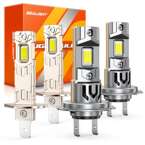 Image of SEALIGHT H1 H7 LED Bulbs Combo, 180,000LM 6500K Cool White H7 H1 Light Bulbs, 70K+Hrs Lifespan High Quality Copper Substrate Cooling System, 1:1 Size Easy to Install, Pack of 4