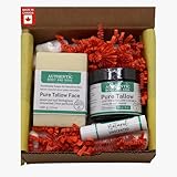 Certified Grassfed Beef Tallow Gift Box for Sensitive Skin, 3-Piece with Box, Natural Face and Body Moisturizer with Organic Tallow Soap - All Purpose Face Cream with No Essential Oils for Women, Men and Children - Made with Canadian Certified Organic Grass Fed Finished Tallow (Certified Grassfed by AGW )+ Handcrafted by Authentic Body And Soul (Tallow Unscented Starter Kit)