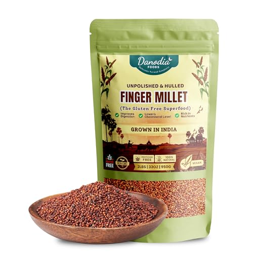 Danodia Foods Whole Grain Finger Millet (Ragi) (950g/2lbs) – Unpolished Grain, Gluten-Free, Plant-Based, Non-GMO, Low GI, Meal-Prep Friendly, Resealable,...