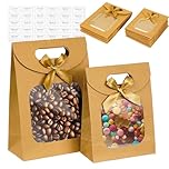 TPTGIAR Brown Paper Bags for Gifts 16PCS Small Paper Gift Bags with Handles Cookie Bakery Bags Gift Boxes for Presents Easter Clear Window Handles Bowknot Holidays & Homemade Bread Packaging