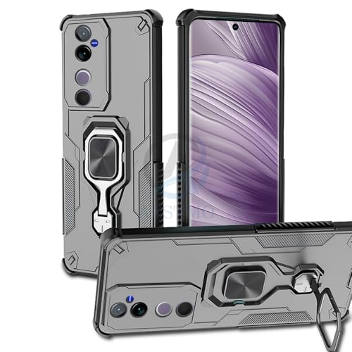 Image of AESTMO Armor Back Cover for Vivo V40 / V40 Pro / T3 Ultra 5G | Ring Holder & Kickstand & Camera Protection in-Built | 360 Degree Protection Back Case Cover For Vivo V40 / V40 Pro / T3 Ultra 5G (Black)