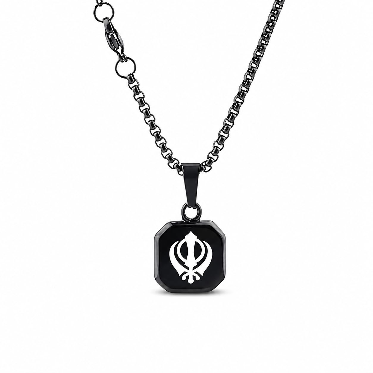 Square Geometric Aesthetic Religious Punjabi Ek Onkar Symbol Memorial Jewelry Sympathy Christmas Birthday Gift for Son, Him, His, Friends Black-image-14